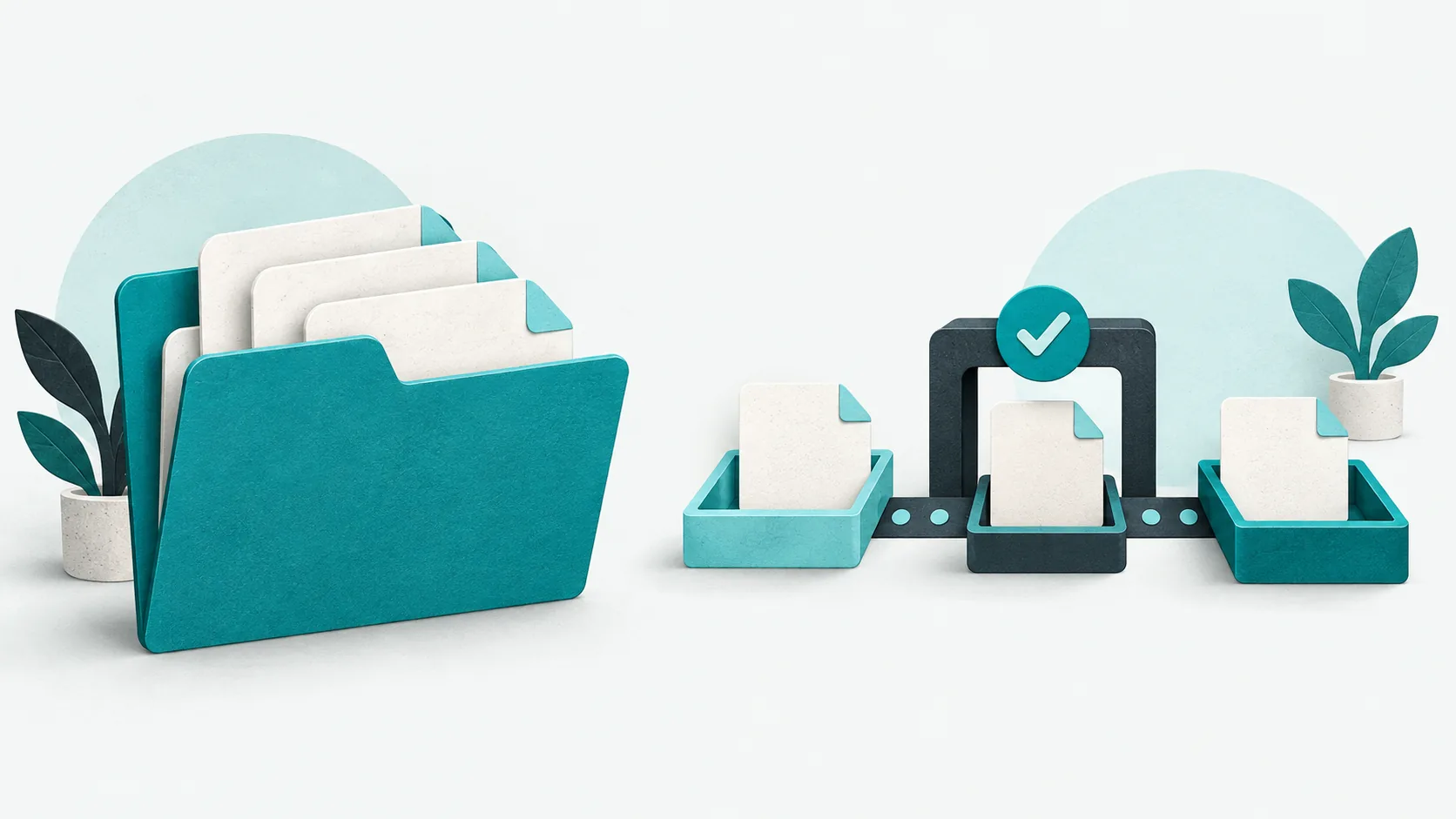 Illustration comparing a shared document folder with a three-stage document review workflow.